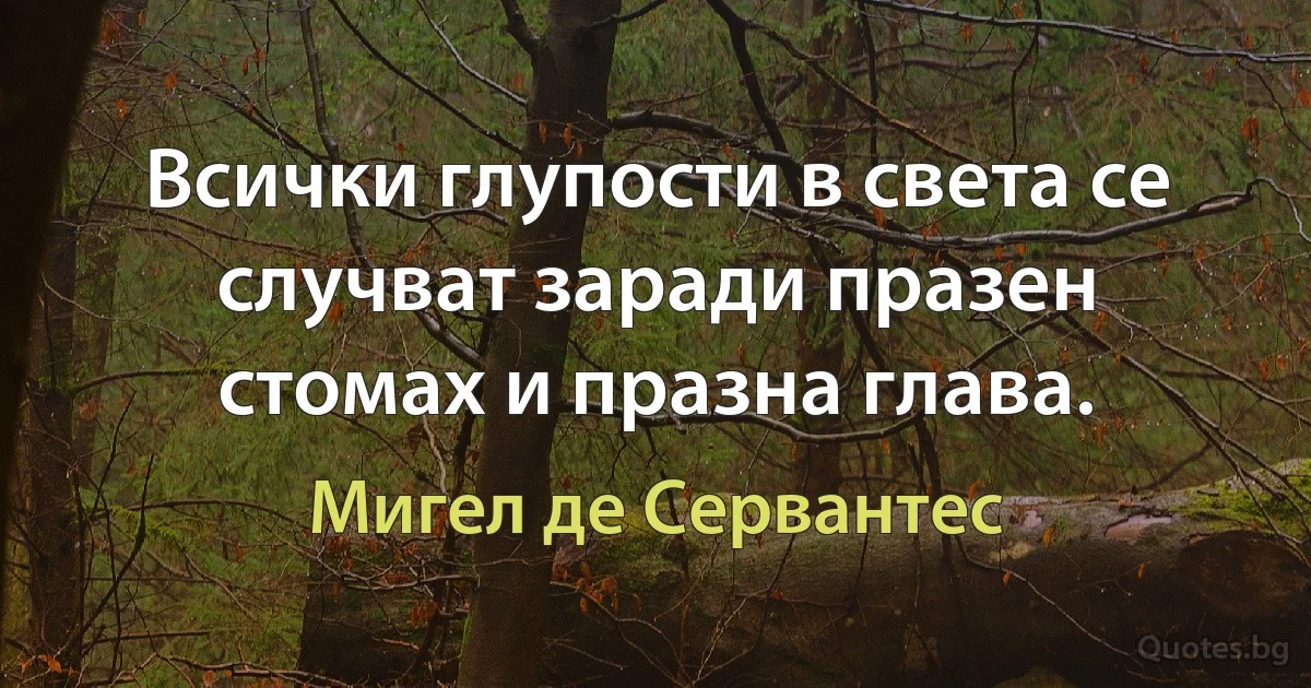 Всички глупости в света се случват заради празен стомах и празна глава. (Мигел де Сервантес)