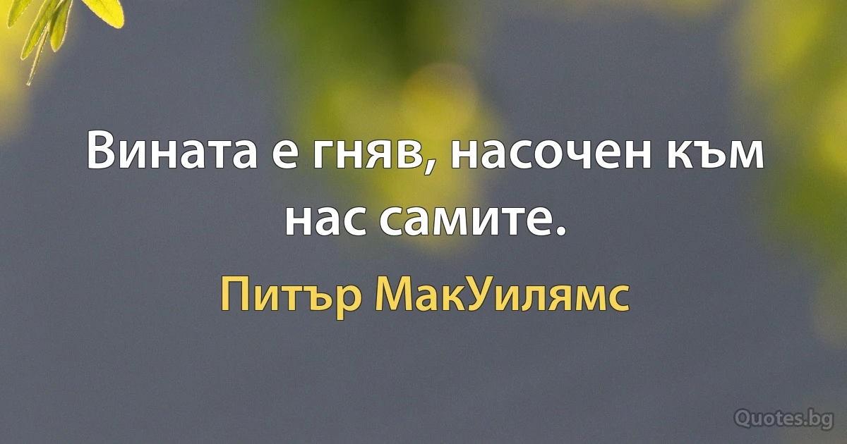 Вината е гняв, насочен към нас самите. (Питър МакУилямс)