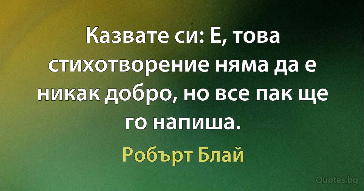 Казвате си: Е, това стихотворение няма да е никак добро, но все пак ще го напиша. (Робърт Блай)