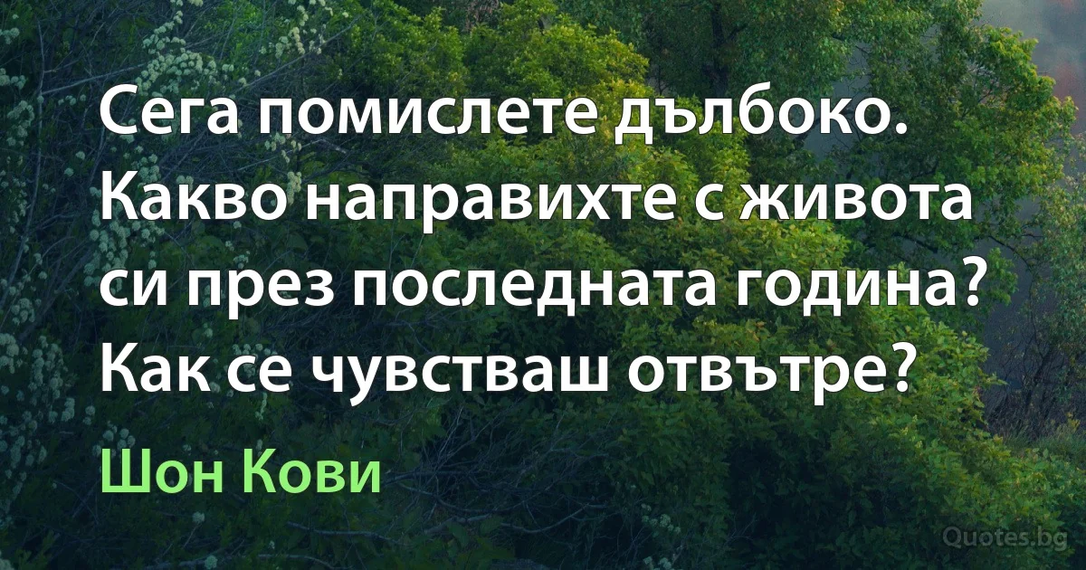 Сега помислете дълбоко. Какво направихте с живота си през последната година? Как се чувстваш отвътре? (Шон Кови)