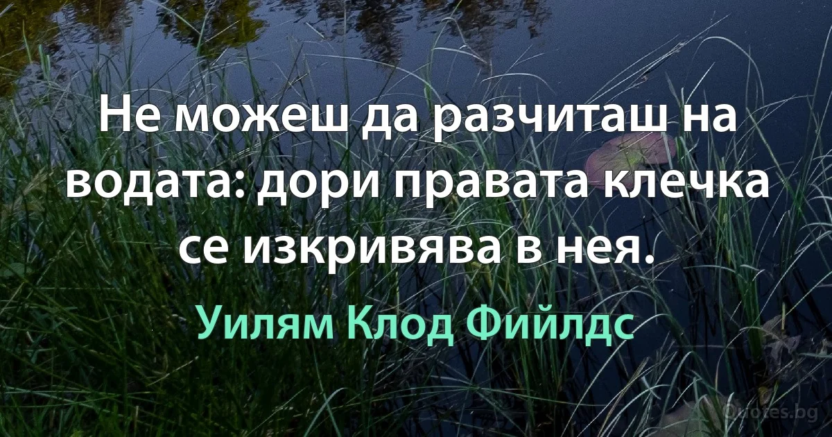 Не можеш да разчиташ на водата: дори правата клечка се изкривява в нея. (Уилям Клод Фийлдс)