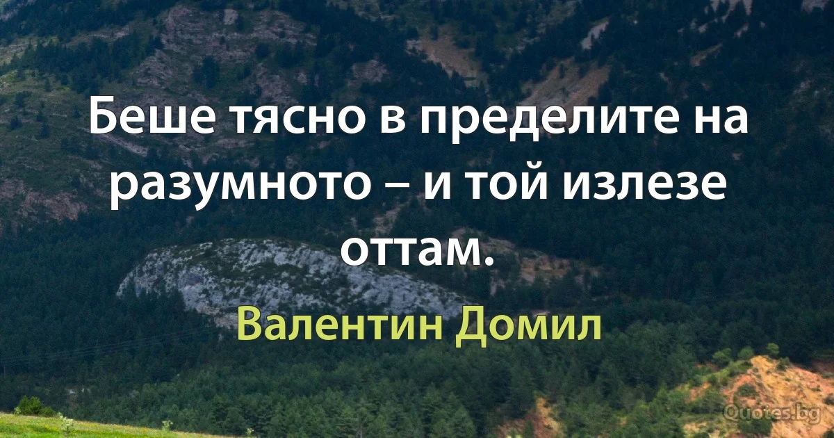 Беше тясно в пределите на разумното – и той излезе оттам. (Валентин Домил)