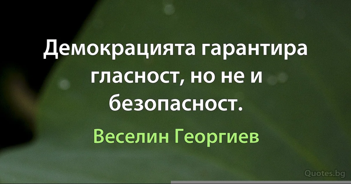 Демокрацията гарантира гласност, но не и безопасност. (Веселин Георгиев)