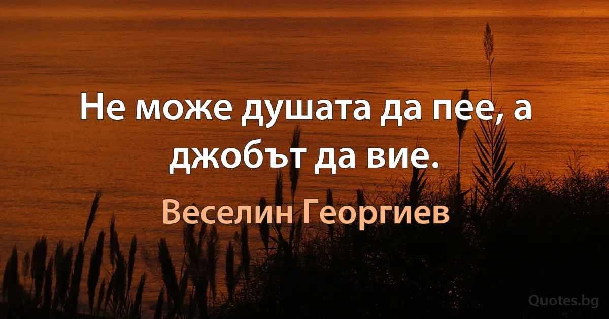 Не може душата да пее, а джобът да вие. (Веселин Георгиев)