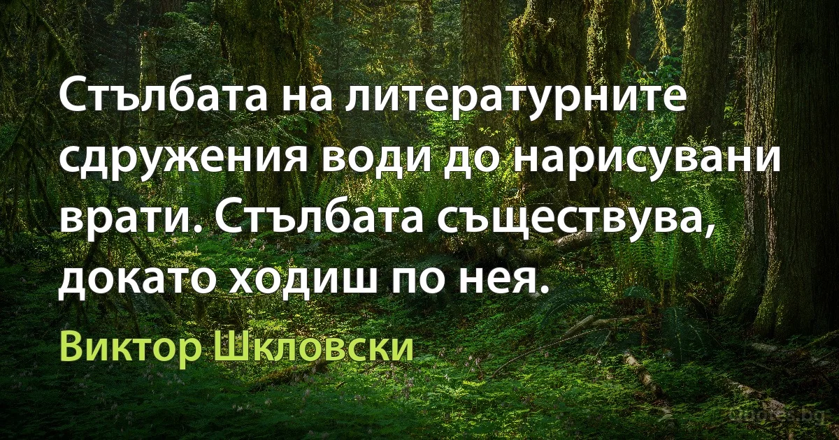 Стълбата на литературните сдружения води до нарисувани врати. Стълбата съществува, докато ходиш по нея. (Виктор Шкловски)