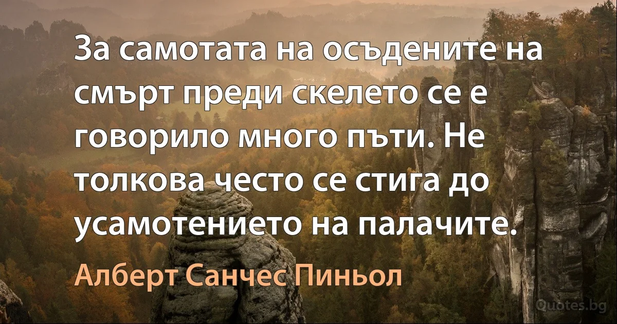 За самотата на осъдените на смърт преди скелето се е говорило много пъти. Не толкова често се стига до усамотението на палачите. (Алберт Санчес Пиньол)