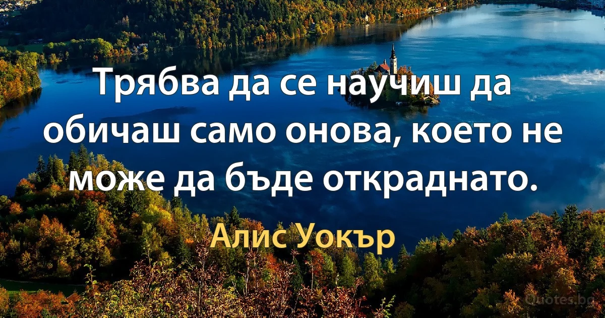 Трябва да се научиш да обичаш само онова, което не може да бъде откраднато. (Алис Уокър)