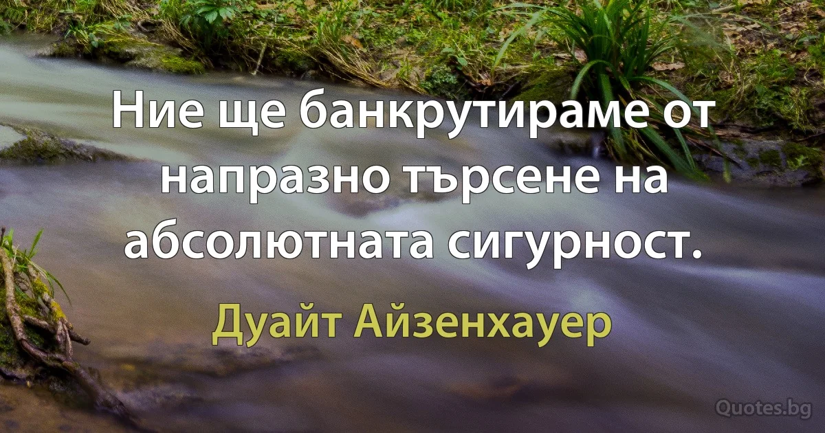 Ние ще банкрутираме от напразно търсене на абсолютната сигурност. (Дуайт Айзенхауер)