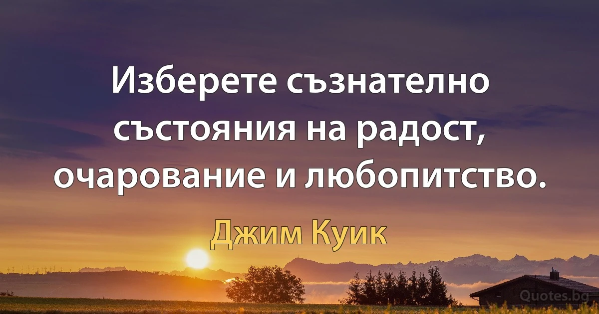 Изберете съзнателно състояния на радост, очарование и любопитство. (Джим Куик)