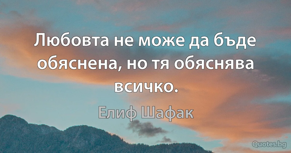 Любовта не може да бъде обяснена, но тя обяснява всичко. (Елиф Шафак)