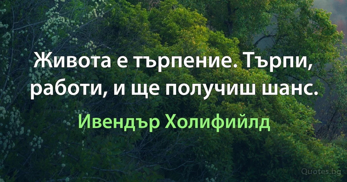 Живота е търпение. Търпи, работи, и ще получиш шанс. (Ивендър Холифийлд)