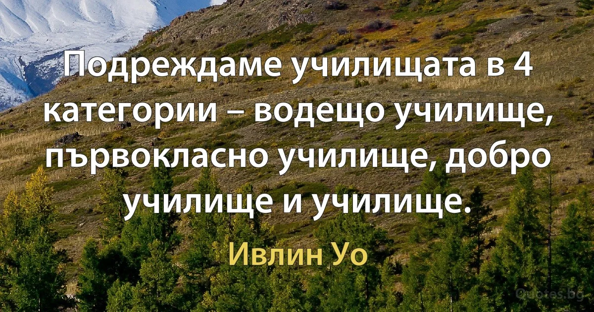 Подреждаме училищата в 4 категории – водещо училище, първокласно училище, добро училище и училище. (Ивлин Уо)