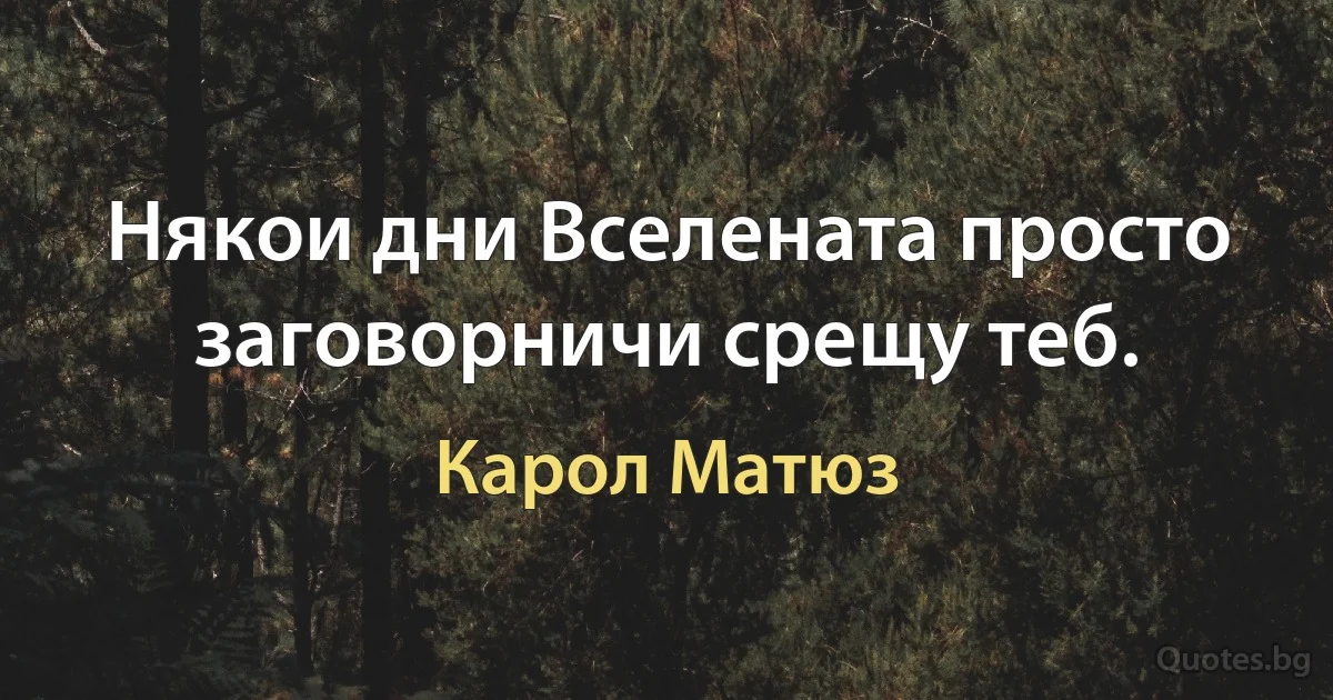 Някои дни Вселената просто заговорничи срещу теб. (Карол Матюз)