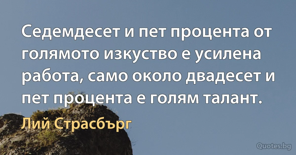 Седемдесет и пет процента от голямото изкуство е усилена работа, само около двадесет и пет процента е голям талант. (Лий Страсбърг)