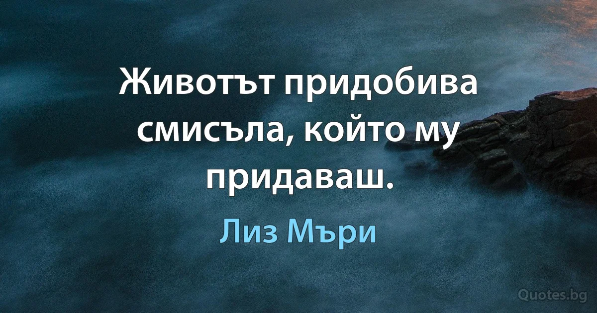 Животът придобива смисъла, който му придаваш. (Лиз Мъри)