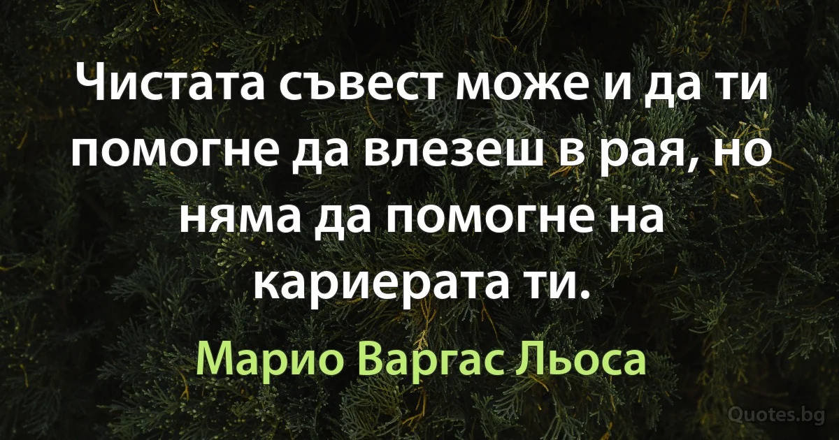 Чистата съвест може и да ти помогне да влезеш в рая, но няма да помогне на кариерата ти. (Марио Варгас Льоса)