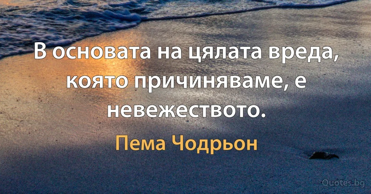 В основата на цялата вреда, която причиняваме, е невежеството. (Пема Чодрьон)