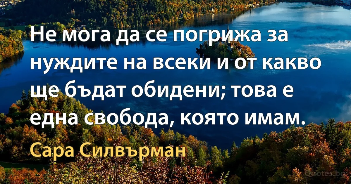 Не мога да се погрижа за нуждите на всеки и от какво ще бъдат обидени; това е една свобода, която имам. (Сара Силвърман)