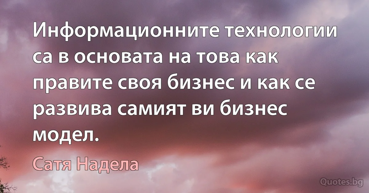 Информационните технологии са в основата на това как правите своя бизнес и как се развива самият ви бизнес модел. (Сатя Надела)