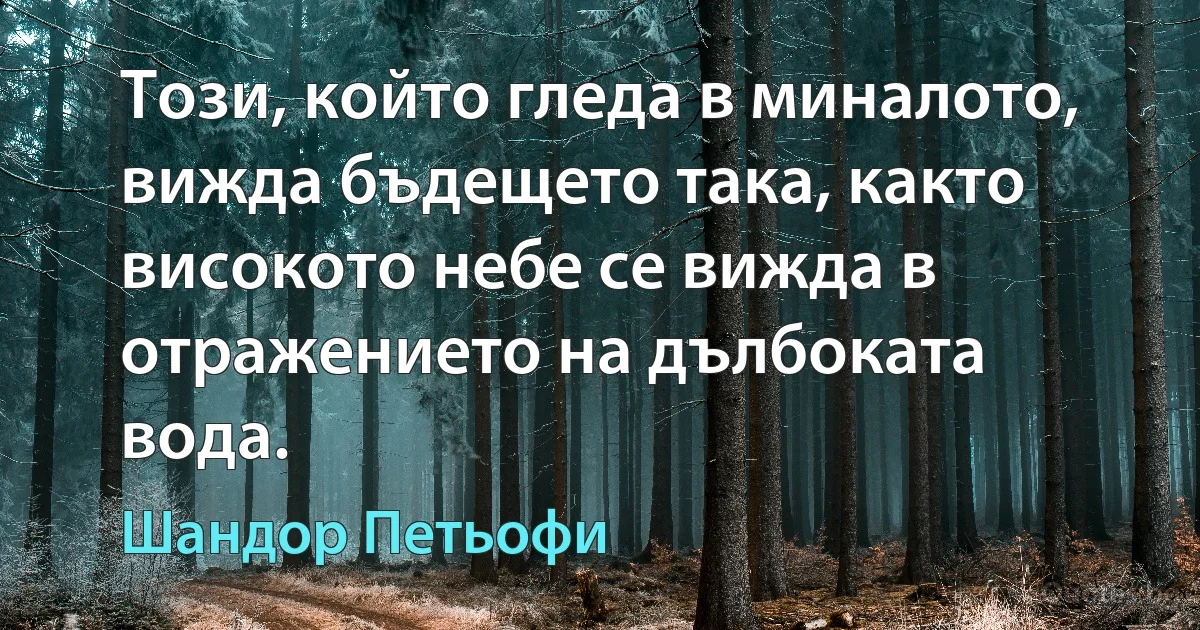 Този, който гледа в миналото, вижда бъдещето така, както високото небе се вижда в отражението на дълбоката вода. (Шандор Петьофи)