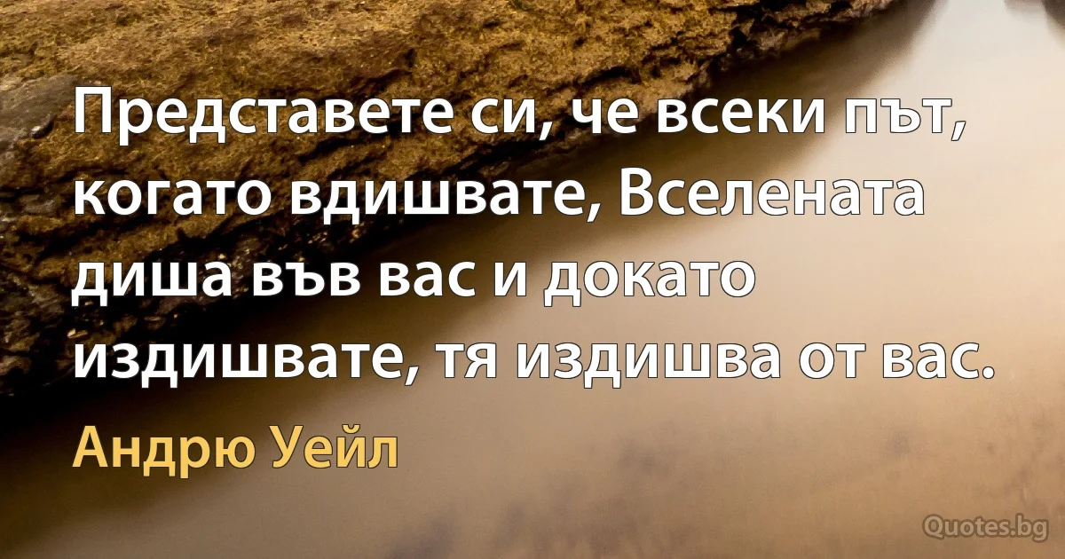 Представете си, че всеки път, когато вдишвате, Вселената диша във вас и докато издишвате, тя издишва от вас. (Андрю Уейл)