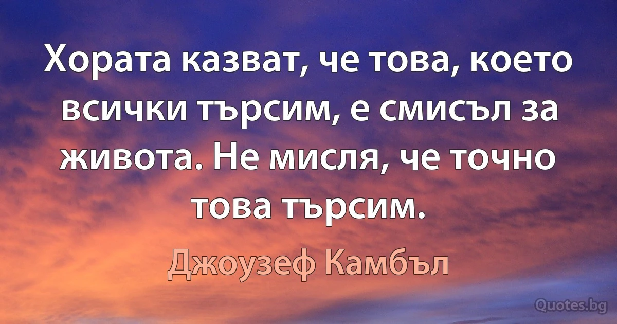 Хората казват, че това, което всички търсим, е смисъл за живота. Не мисля, че точно това търсим. (Джоузеф Камбъл)