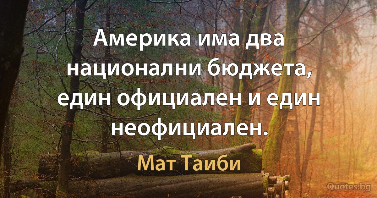 Америка има два национални бюджета, един официален и един неофициален. (Мат Таиби)