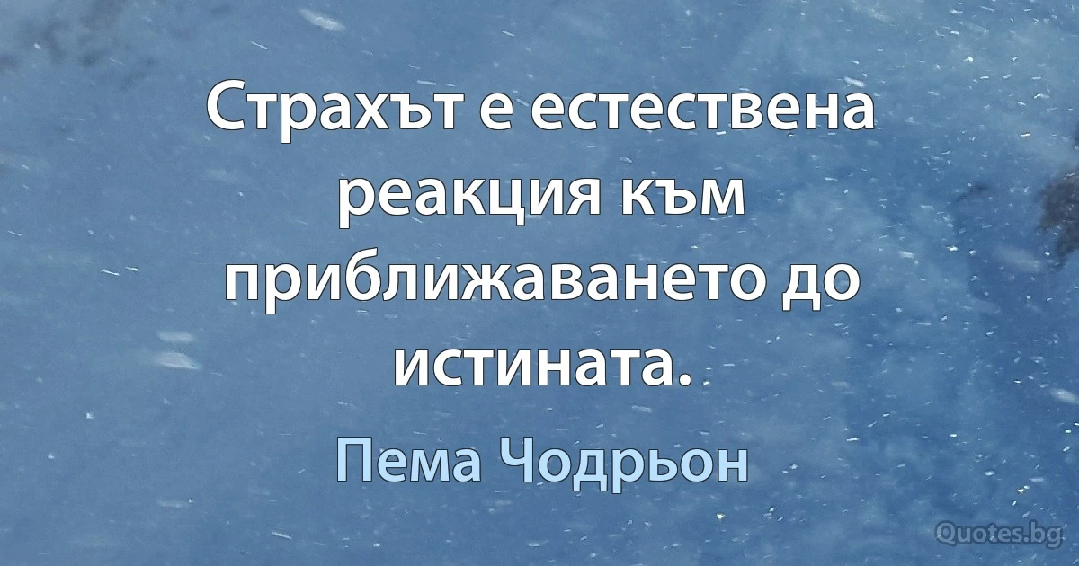 Страхът е естествена реакция към приближаването до истината. (Пема Чодрьон)