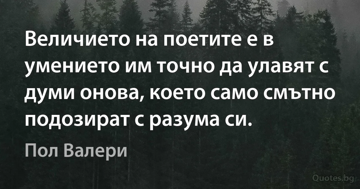 Величието на поетите е в умението им точно да улавят с думи онова, което само смътно подозират с разума си. (Пол Валери)