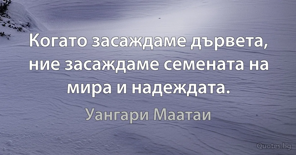 Когато засаждаме дървета, ние засаждаме семената на мира и надеждата. (Уангари Маатаи)