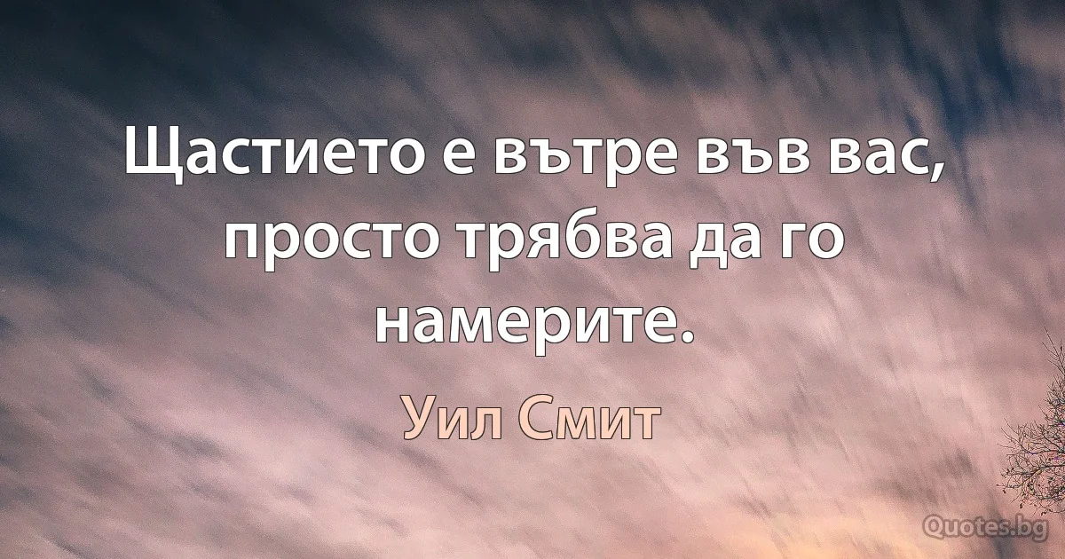 Щастието е вътре във вас, просто трябва да го намерите. (Уил Смит)