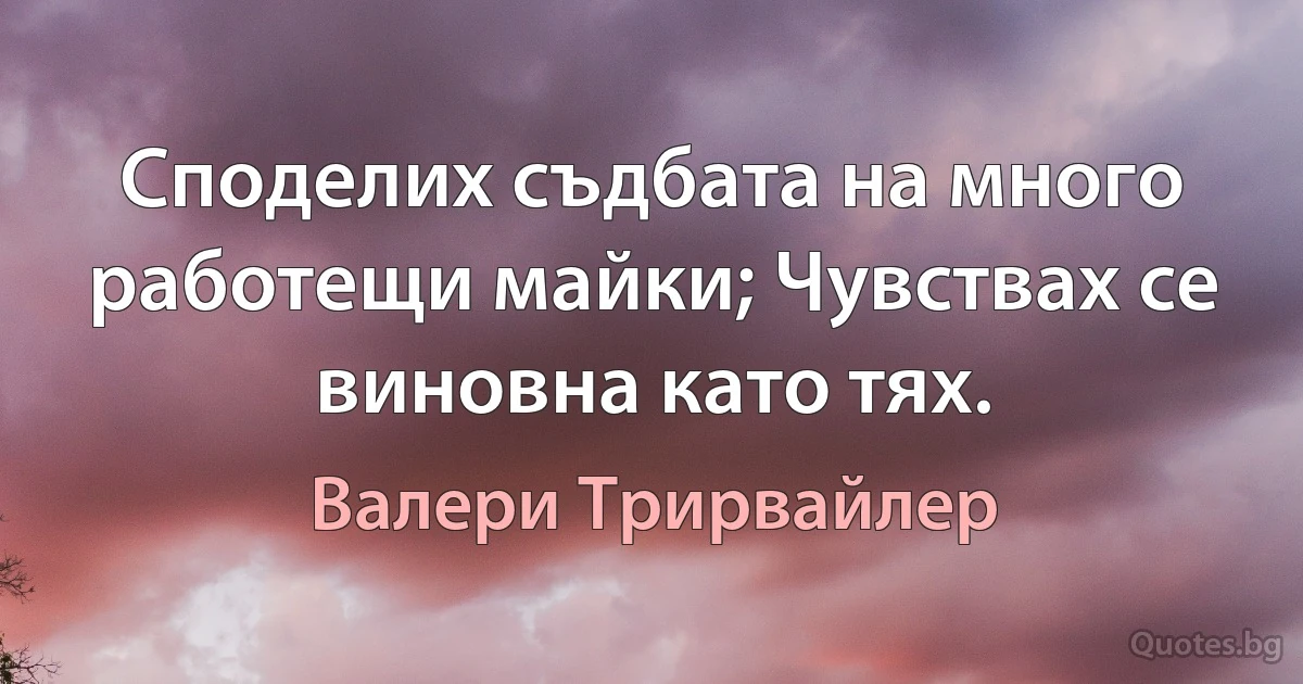 Споделих съдбата на много работещи майки; Чувствах се виновна като тях. (Валери Трирвайлер)