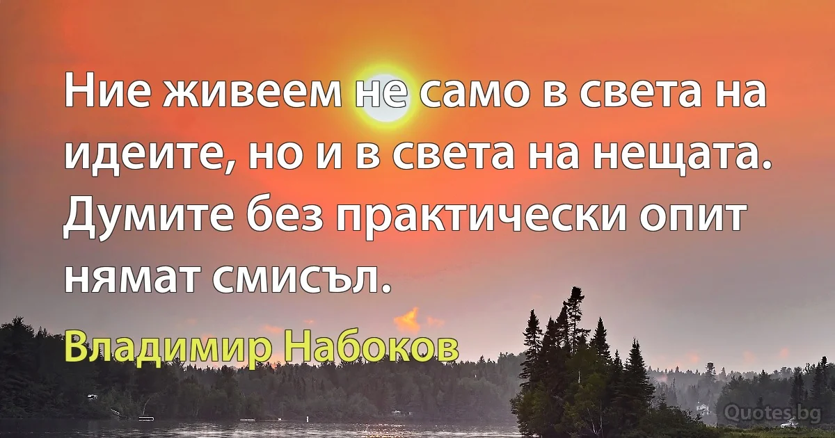 Ние живеем не само в света на идеите, но и в света на нещата. Думите без практически опит нямат смисъл. (Владимир Набоков)