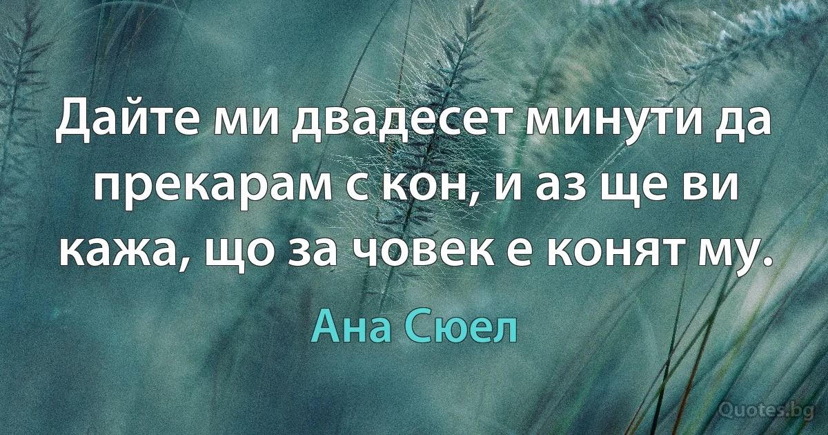 Дайте ми двадесет минути да прекарам с кон, и аз ще ви кажа, що за човек е конят му. (Ана Сюел)