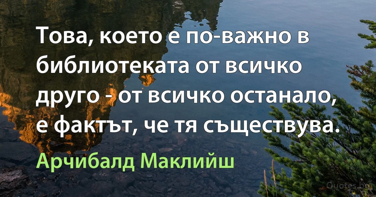 Това, което е по-важно в библиотеката от всичко друго - от всичко останало, е фактът, че тя съществува. (Арчибалд Маклийш)