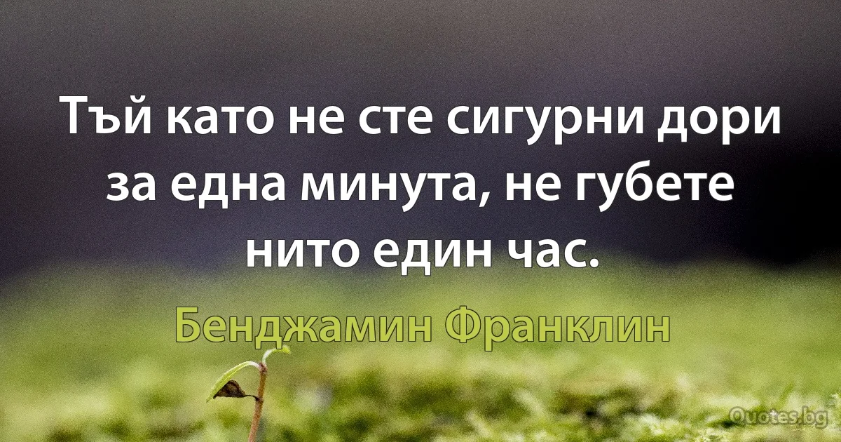 Тъй като не сте сигурни дори за една минута, не губете нито един час. (Бенджамин Франклин)