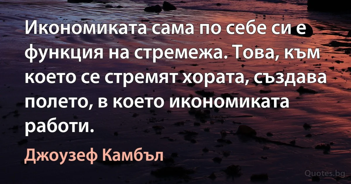 Икономиката сама по себе си е функция на стремежа. Това, към което се стремят хората, създава полето, в което икономиката работи. (Джоузеф Камбъл)