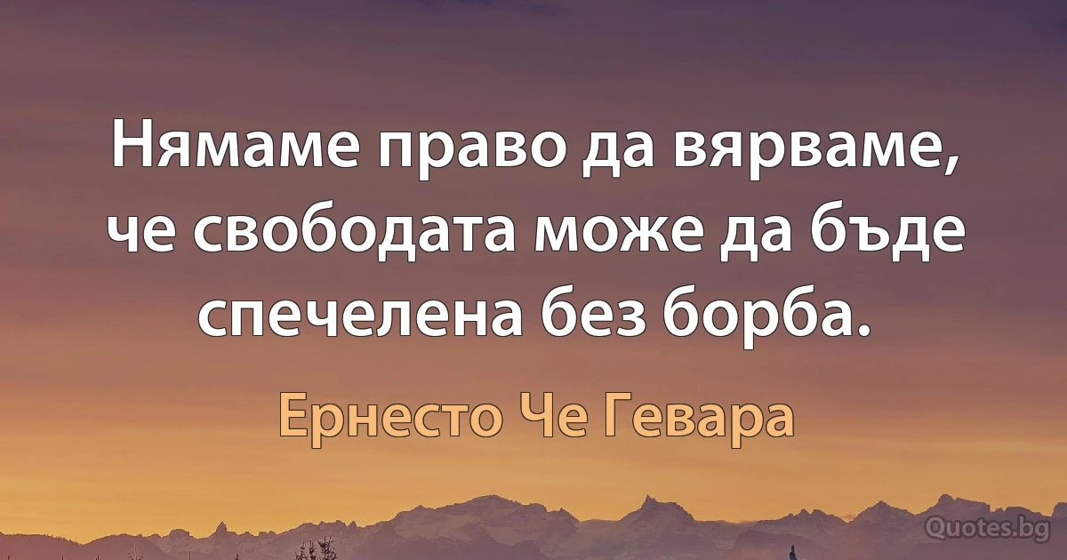 Нямаме право да вярваме, че свободата може да бъде спечелена без борба. (Ернесто Че Гевара)