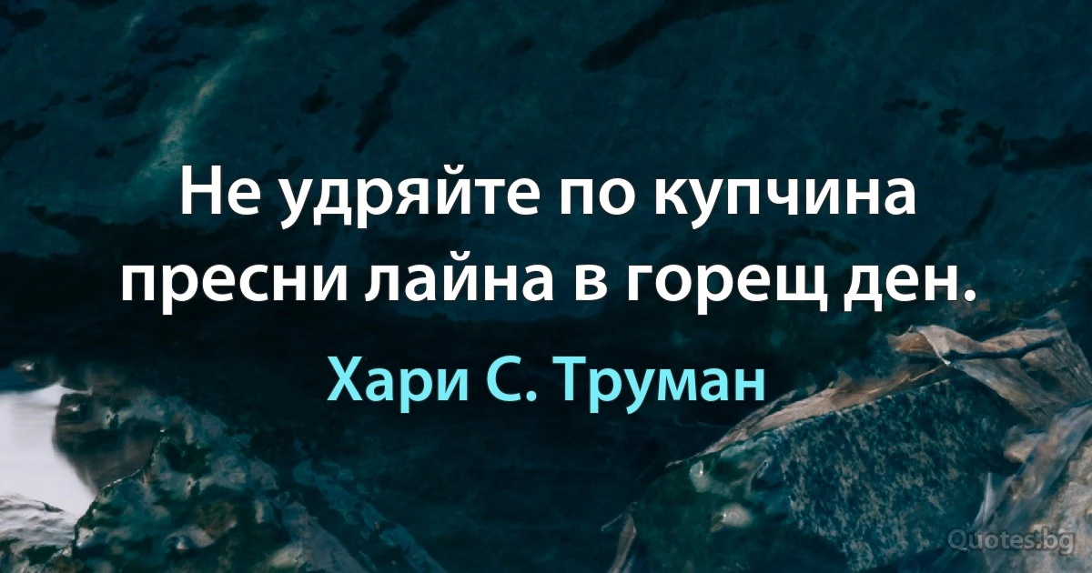 Не удряйте по купчина пресни лайна в горещ ден. (Хари С. Труман)