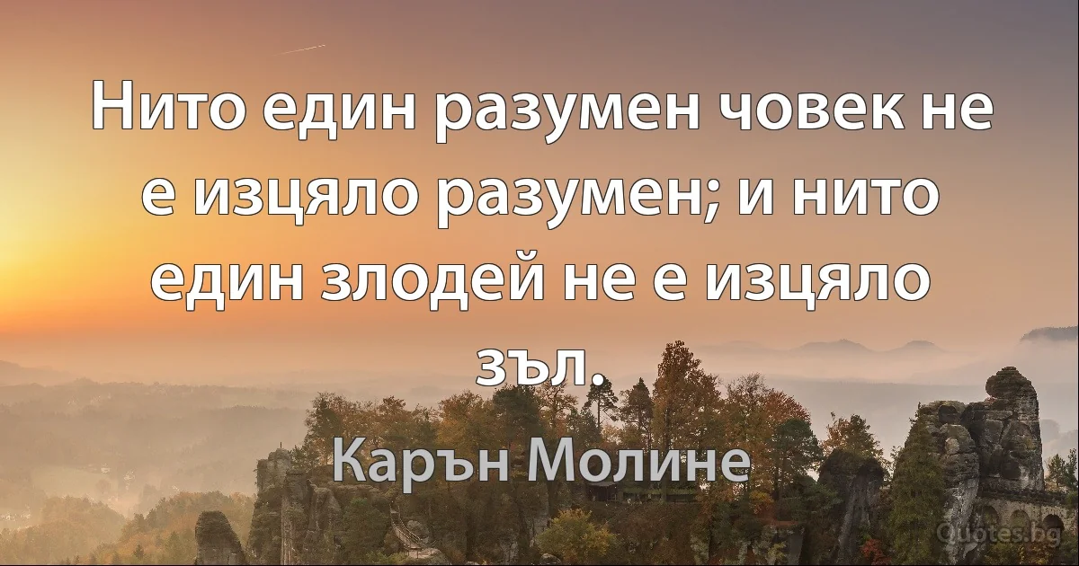 Нито един разумен човек не е изцяло разумен; и нито един злодей не е изцяло зъл. (Карън Молине)