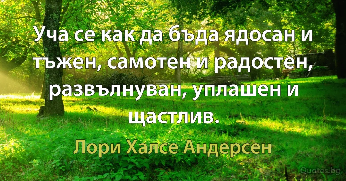 Уча се как да бъда ядосан и тъжен, самотен и радостен, развълнуван, уплашен и щастлив. (Лори Халсе Андерсен)