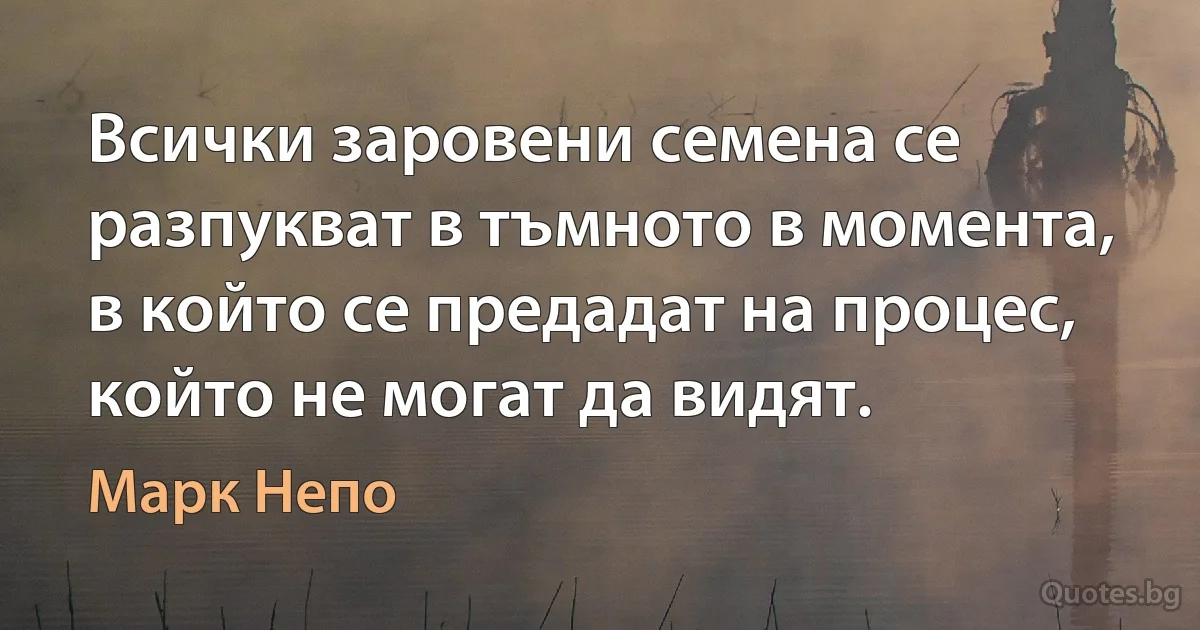 Всички заровени семена се разпукват в тъмното в момента, в който се предадат на процес, който не могат да видят. (Марк Непо)