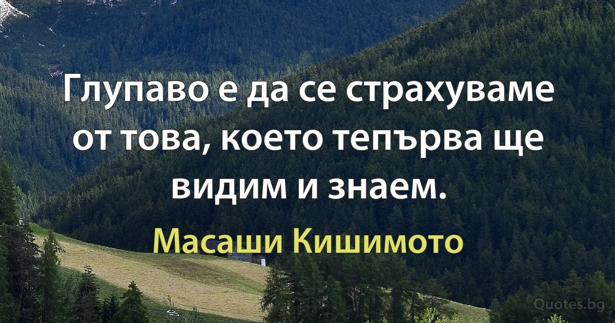 Глупаво е да се страхуваме от това, което тепърва ще видим и знаем. (Масаши Кишимото)