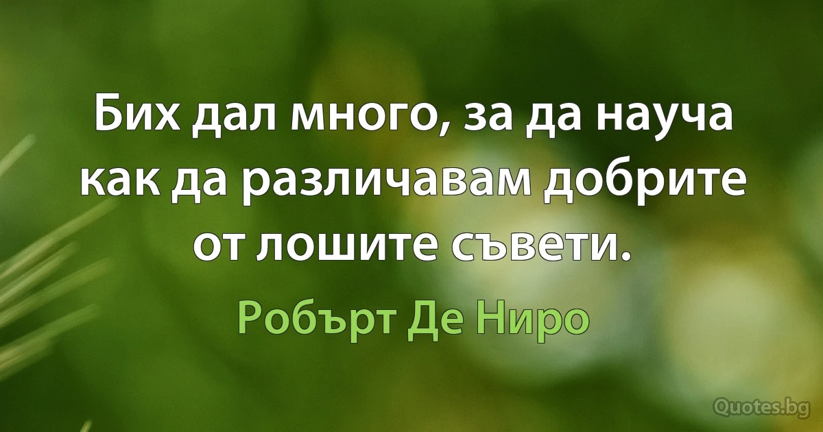 Бих дал много, за да науча как да различавам добрите от лошите съвети. (Робърт Де Ниро)