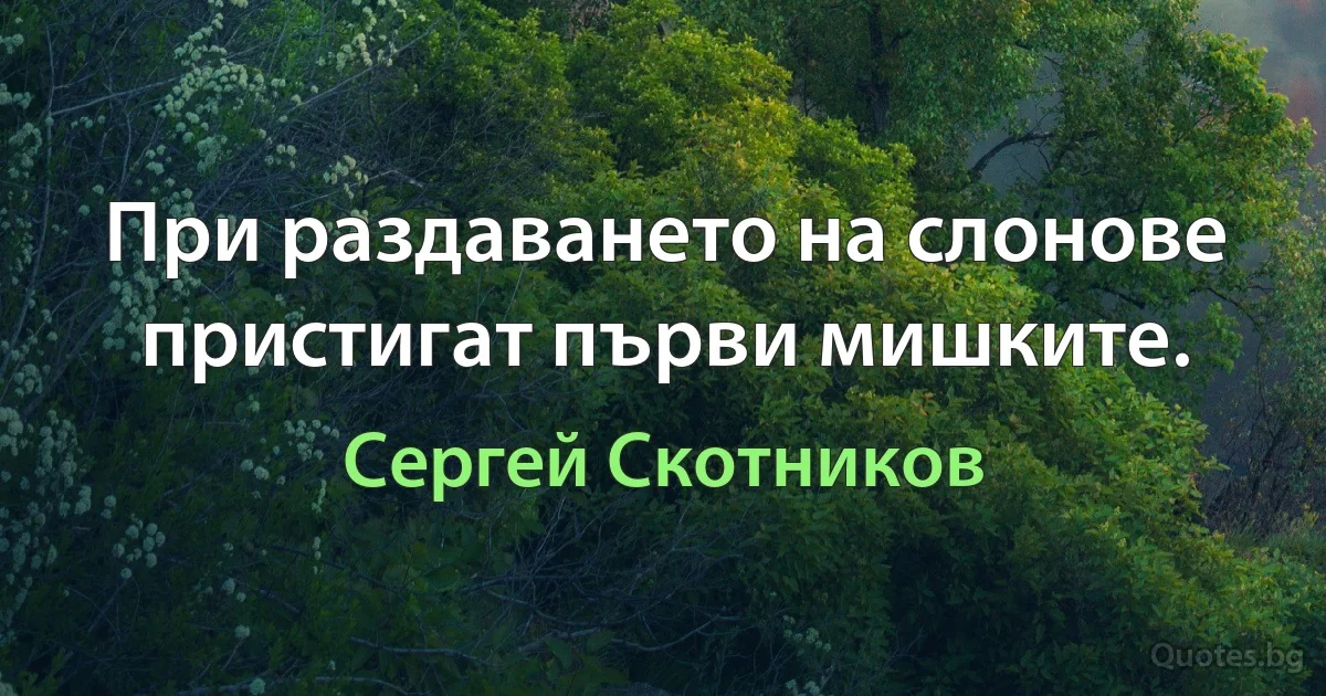 При раздаването на слонове пристигат първи мишките. (Сергей Скотников)