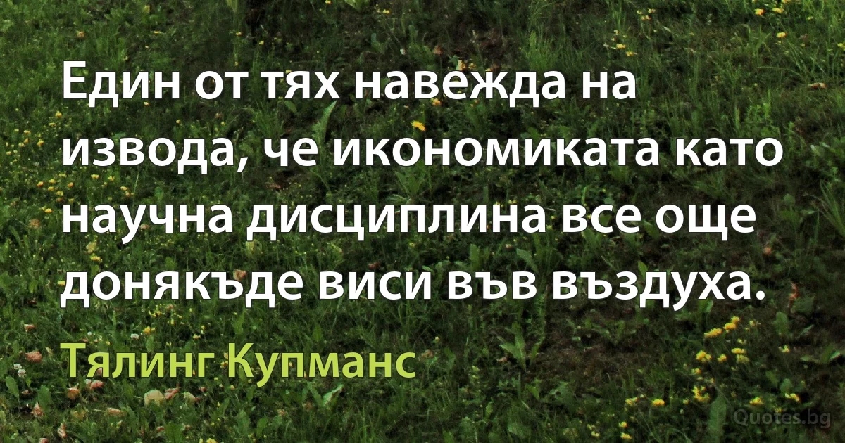 Един от тях навежда на извода, че икономиката като научна дисциплина все още донякъде виси във въздуха. (Тялинг Купманс)