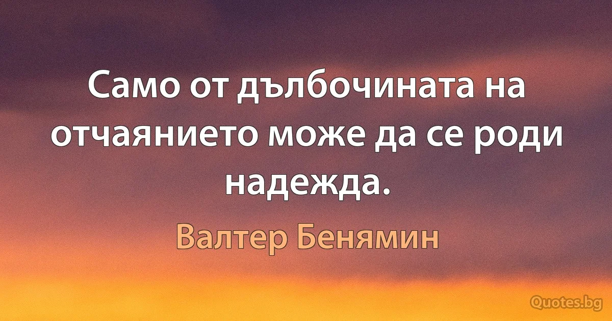 Само от дълбочината на отчаянието може да се роди надежда. (Валтер Бенямин)