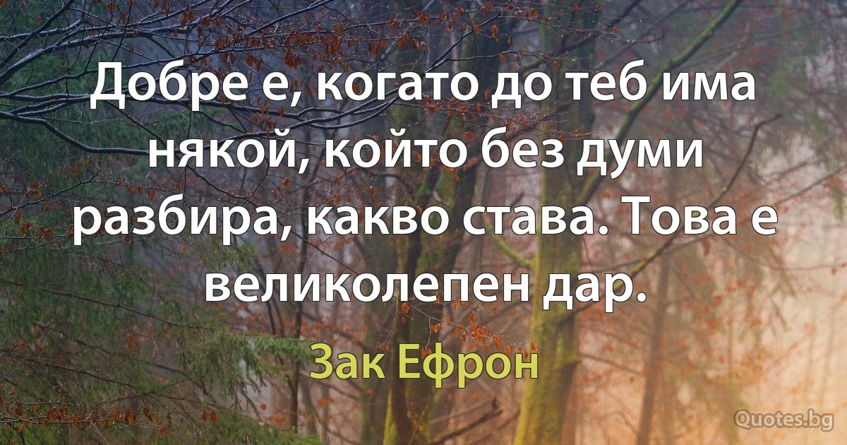 Добре е, когато до теб има някой, който без думи разбира, какво става. Това е великолепен дар. (Зак Ефрон)