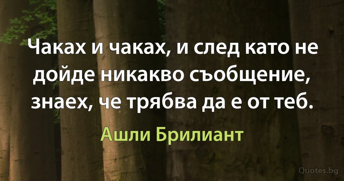 Чаках и чаках, и след като не дойде никакво съобщение, знаех, че трябва да е от теб. (Ашли Брилиант)