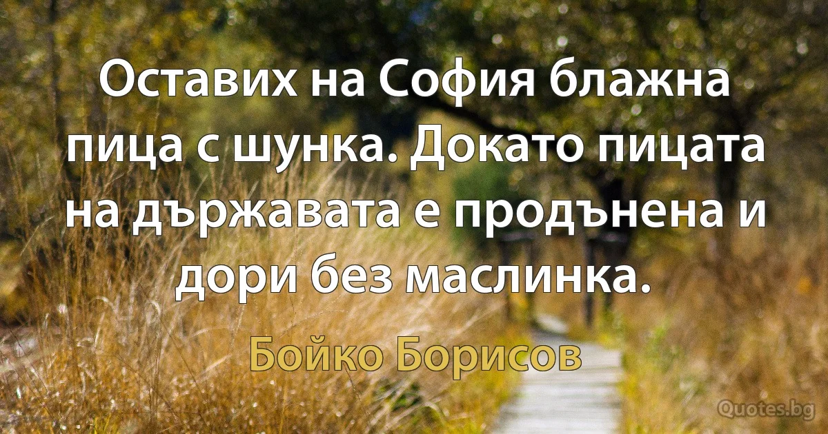 Оставих на София блажна пица с шунка. Докато пицата на държавата е продънена и дори без маслинка. (Бойко Борисов)